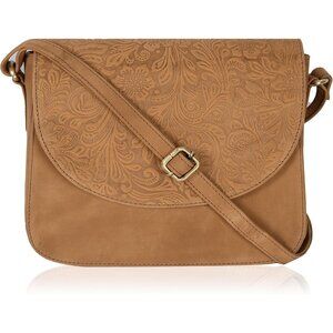 Genuine Leather E.cognac Crossbody Purse Women Adjustable Strap Zipper Pockets